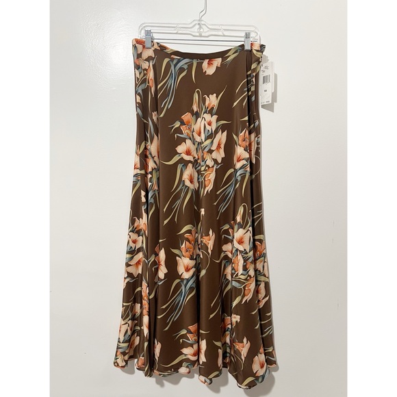 Jones New York 100% Silk Brown Floral Romantic Maxi Skirt Size 12 - Picture 1 of 9